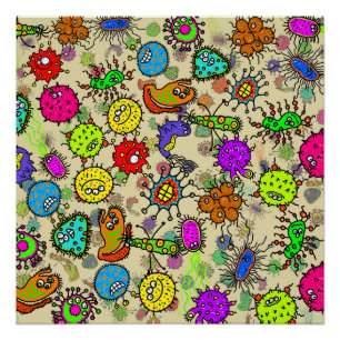 Póster Organismos microscópicos engraçados do laborató