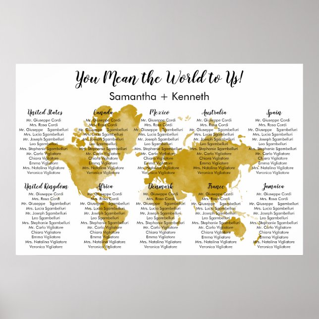 Poster Organograma de Casamento com Mapa Mundial (Frente)