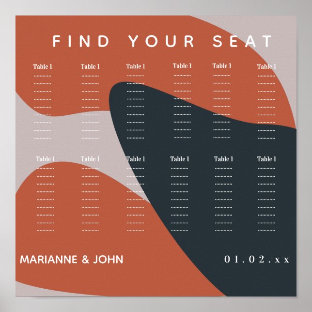 Poster Organograma de Casamentos Azuis de Terracotta (Frente)