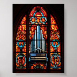 Poster Órgão de Tubos da Catedral Gótica Janela de Vidro 