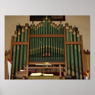 Poster Órgão de Tubos Verde e Dourado Vintage 🎹