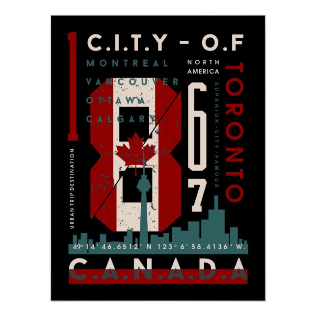 Póster Orgulho Canadense: Coordenadas da Cidade e Legado  (Frente)