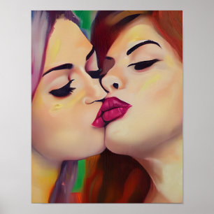 Poster Orgulho de Aquarela Duas Mulheres Compartilham Bei