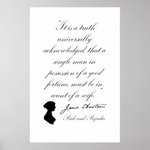 Póster Orgulho de Jane Austen e citações do preconceito