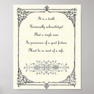 Póster Orgulho de Jane Austen e linha citações do