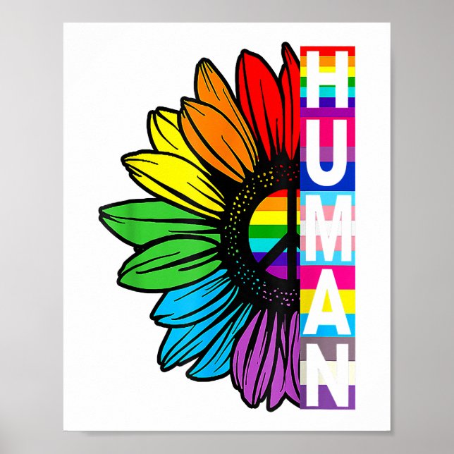 Poster Orgulho gay de Bandeira LGBT de Girassol Humano (Frente)