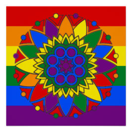 Póster Orgulho gay Sinalizador Cores Mandala LGBT