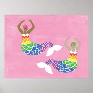 Poster Orgulho Mermaid Arco-Íris Sinalizador Cauda LGBT