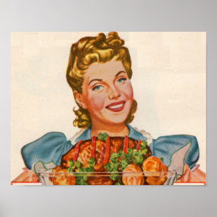 Poster orgulhosa dona de casa com sua criação jante