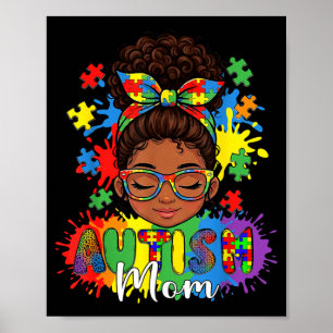 Poster Orgulhosa Mãe Autista Afro Cabelo Puzzle Conscient