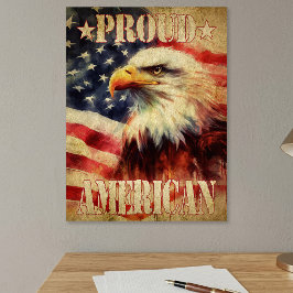Poster Orgulhoso Americano. Águia Careca e Bandeira dos E