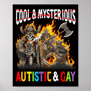 Poster Orgulhoso Autista e Gay Caveira Flamejante de Cowb