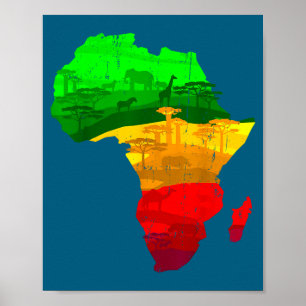 Poster Orgulhoso mapa da áfrica verde amarelo vermelho or