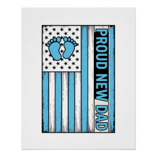Póster Orgulhoso Novo Pai Bebê Pés Bandeira Vetor Design_