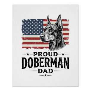 Póster Orgulhoso Pai Doberman Bandeira Vintage Vetor Desi