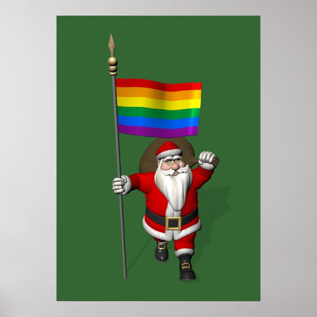 Poster Orgulhoso Papai Noel Com Bandeira Arco-Íris (Frente)