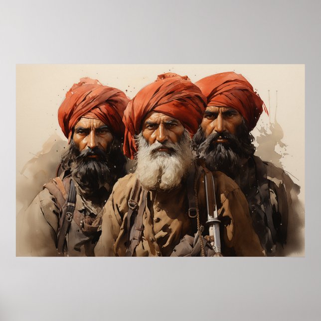 Poster Orgulhoso Punjabi Sikh guerreiros aquarela (Frente)