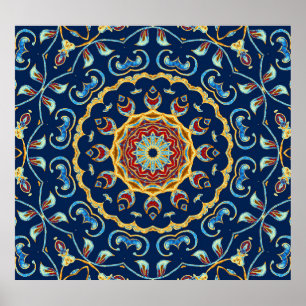 Poster Oriental Watercolor Floral Mandala
