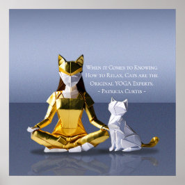 Poster Origami Gold Foil Yoga Meditando Mulher-Gato