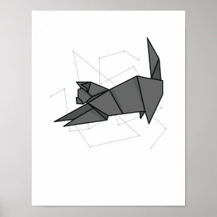 Poster Origami Katze die sich streckt