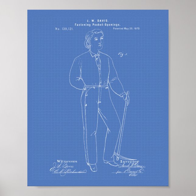 Póster Original Blue Jeans 1873 Patent Art Blueprint (Frente)