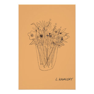 Póster OriginalFlowerV4OutlineModernWallArtLaranja Poster