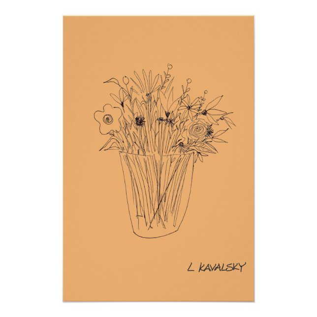 Póster OriginalFlowerV4OutlineModernWallArtLaranja Poster (Frente)
