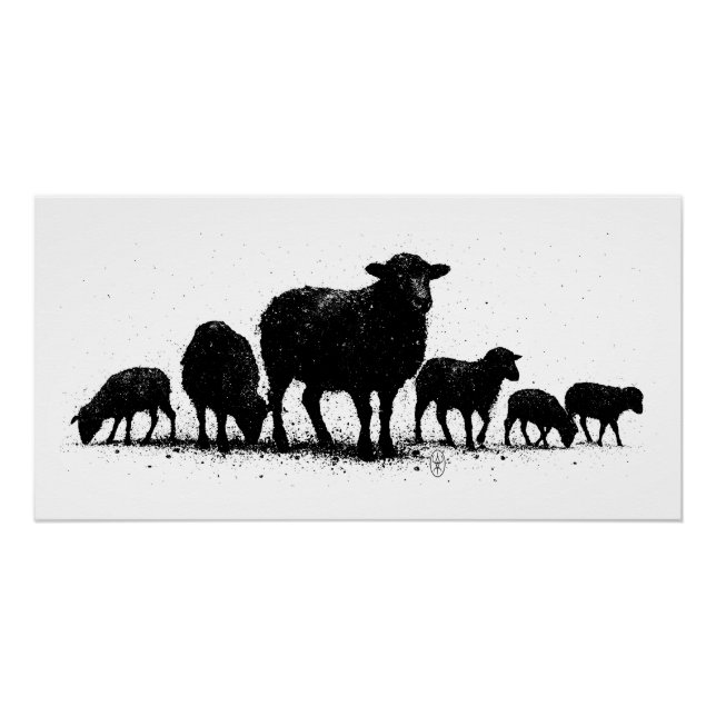 Póster Orkney Sheep — Ink Silhouette Flock (Frente)