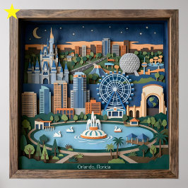 Poster Orlando Flórida América Arte em Papel Recortado Di
