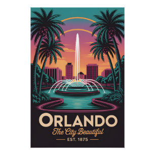 Póster Orlando Flórida Antiga Cidade Bonita Viagem Retro