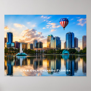 Poster Orlando Flórida Horizonte Lago Eola Balão de Ar Qu