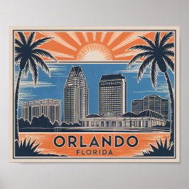 Poster Orlando Florida Skyline Viagens vintage Cityscape