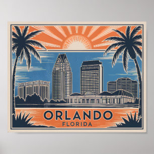 Poster Orlando Florida Skyline Viagens vintage Cityscape