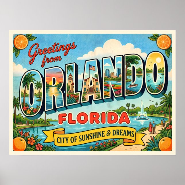 Poster Orlando Flórida Viagem Antiga (Frente)