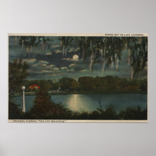Póster Orlando, Florida - vista enluarada do lago