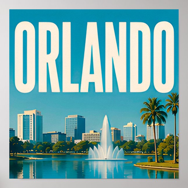 Poster Orlando Lago Eola e Horizonte de Downtown (Frente)