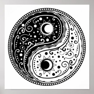 Poster Ornament yin yang sign paisley design