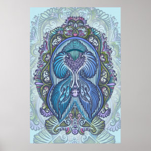 Póster Ornamentado Azul e Teal Mandala Design