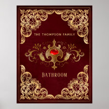 Ornamentado Borgonha e Dourada Vintage Ruby Gemsto