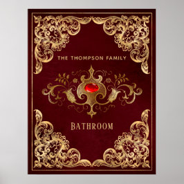 Poster Ornamentado Borgonha e Dourada Vintage Ruby Gemsto