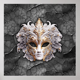 Poster Ornamentado Dourado/Detalhes Brancos da Cinza Marb