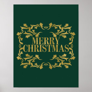Póster Ornamentado Elegante Dourado Cartaz de Natal Feliz