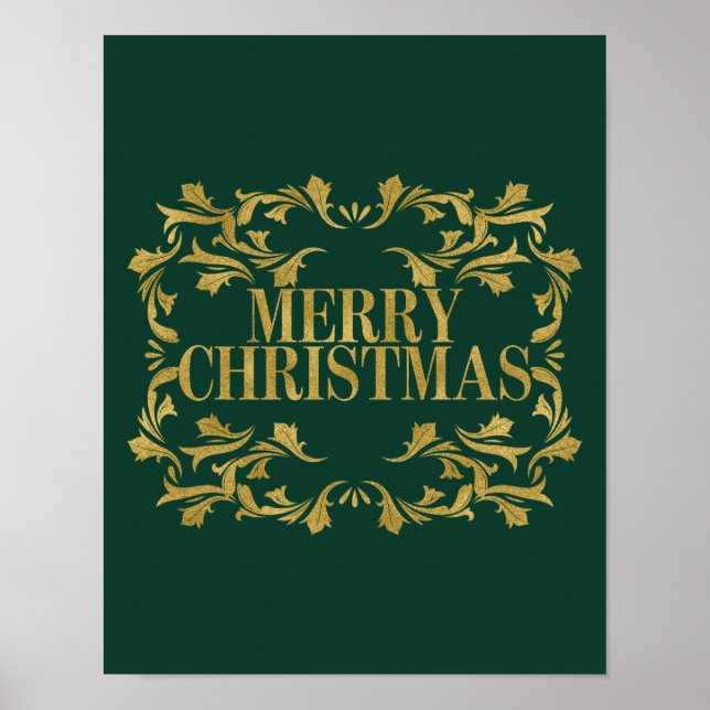 Póster Ornamentado Elegante Dourado Cartaz de Natal Feliz (Frente)
