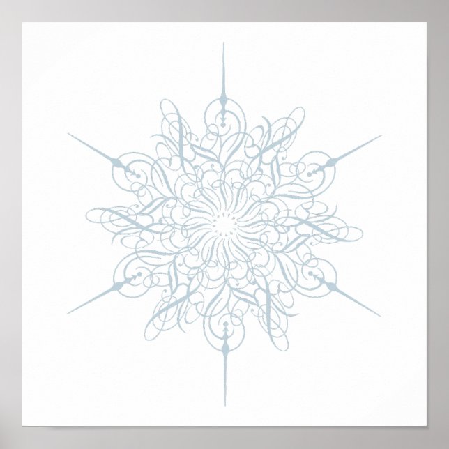 Poster Ornamentado Elegante Floco de Neve Azul de Gelo (Frente)