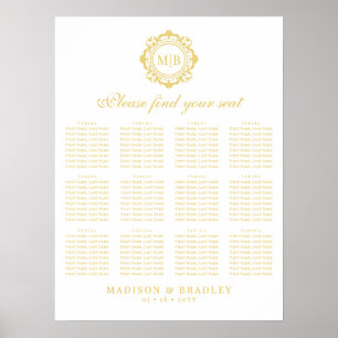 Poster Ornamentado Floral Monograma Dourado Sentado Casal