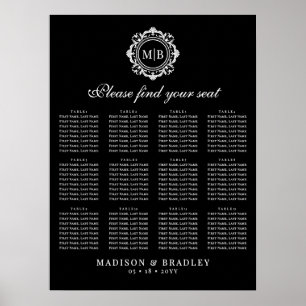 Poster Ornamentado Floral Monograma Sentado De Casamento