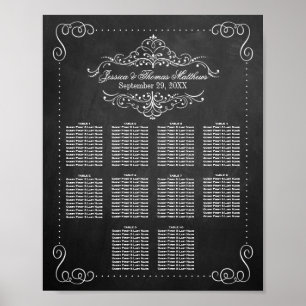 Poster Ornamentado Flourish Chalkboard Wedding Sating Cha