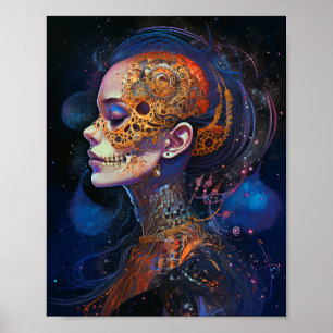Poster Ornamentado Skull Woman Surreal Art