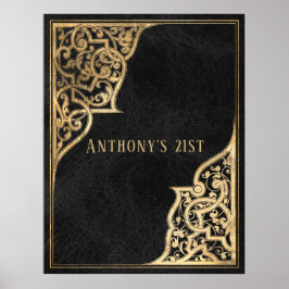 Poster Ornamentado Vintage Preto e Dourado