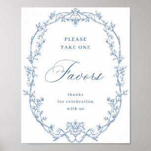 Poster Ornamentado Vitoriano Dusty Blue Floral Favorece C